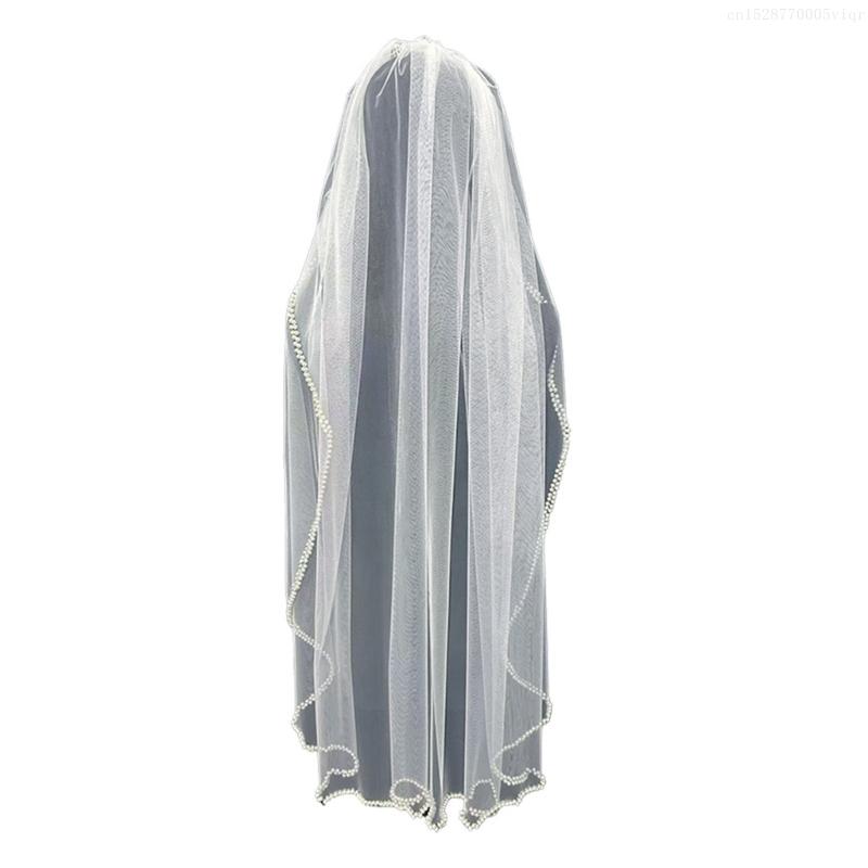 Wedding Engagement Beadwork White Veil Hair Comb Wedding Veil Long Bride Veil Wedding Bride Tulle Veil Single Layered F0S4