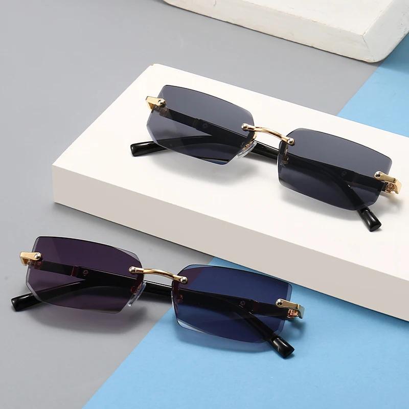 Retro Sunglasses Men Brand Designer Fashion Rimless Sun Glasses Shades Cutting Lens Ladies Frameless Eyewear