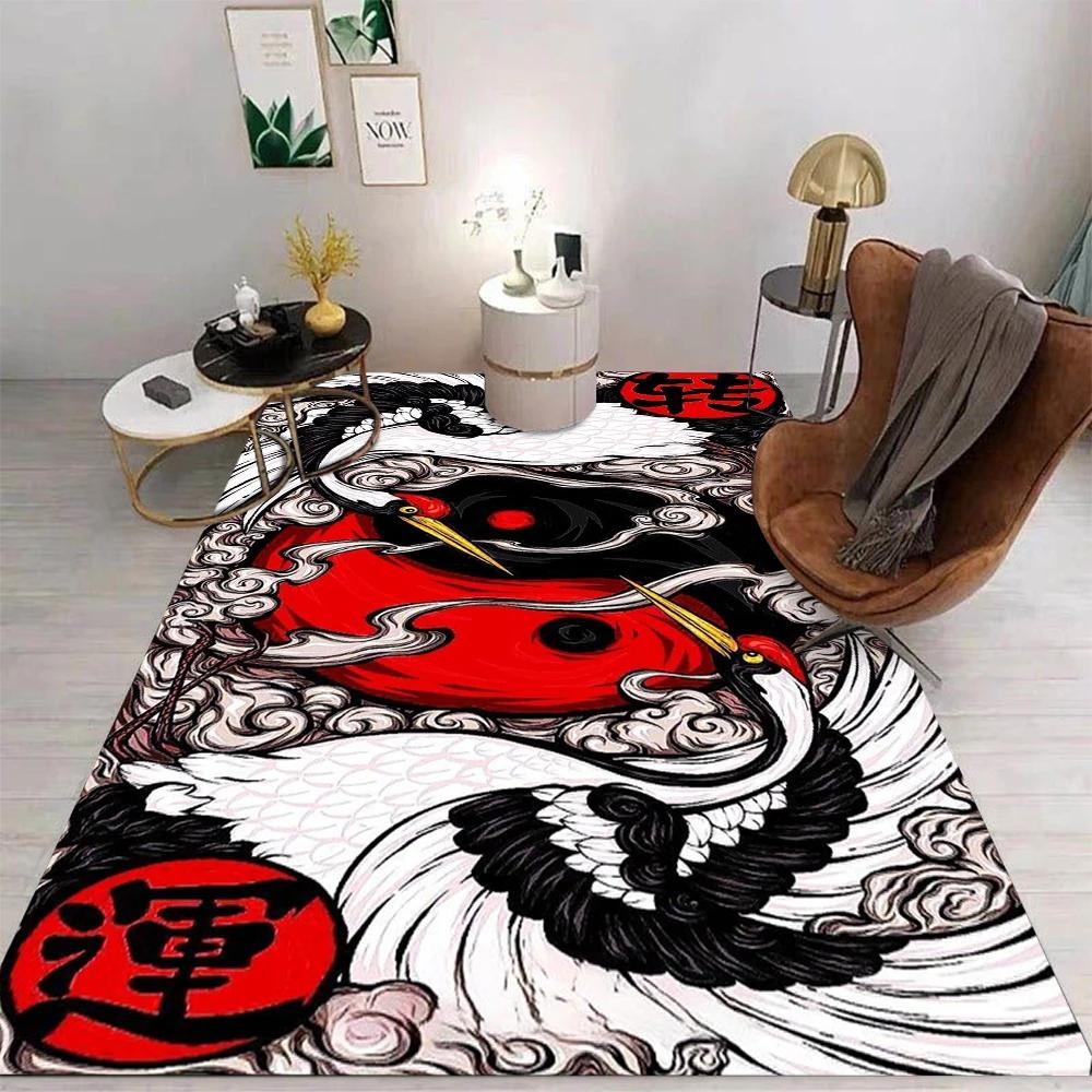 Bodenmatte im chinesischen Stil mit verschiedenen Mustern mit Wolken, Yin Yang, Rotkronenkranichen, Koi-Fischszenen Teppich für Heimdekoration