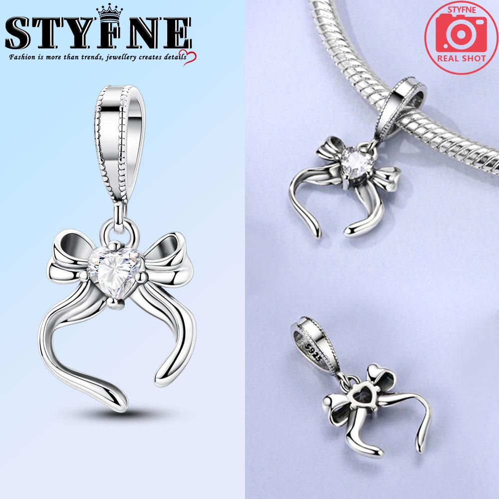 Copper Bow Charms Copper Pink Heart-Shaped Bow Pendants Charms Beads Fit Original Bangle Bracelets Diy Jewelry