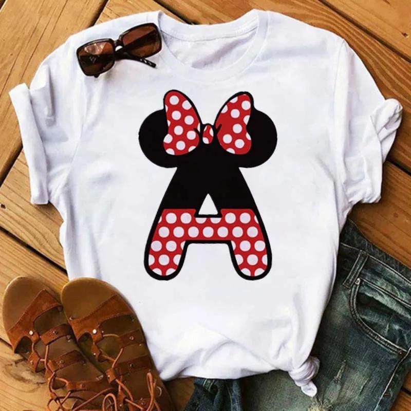 Süßes Disney T-Shirt Cartoon Mickey Maus Damenbluse Damen Oberteile Buchstabendruck T-Shirt Minnie Weißes T-Shirt Locker Mädchen Hippie Kleidung