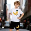 Boys 2 Piece Banana Pattern Print Outfit, Short Sleeve T-Shirt and Shorts Set for Kids Age 5-14, Black and White Sporty Casual Summer Clothes