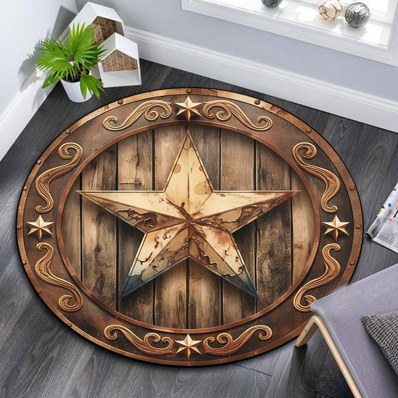 Star Emblem Round Area Rug,Carpet Rug for Living Room Bedroom Sofa Playroom Decor,Non-slip Floor Mat