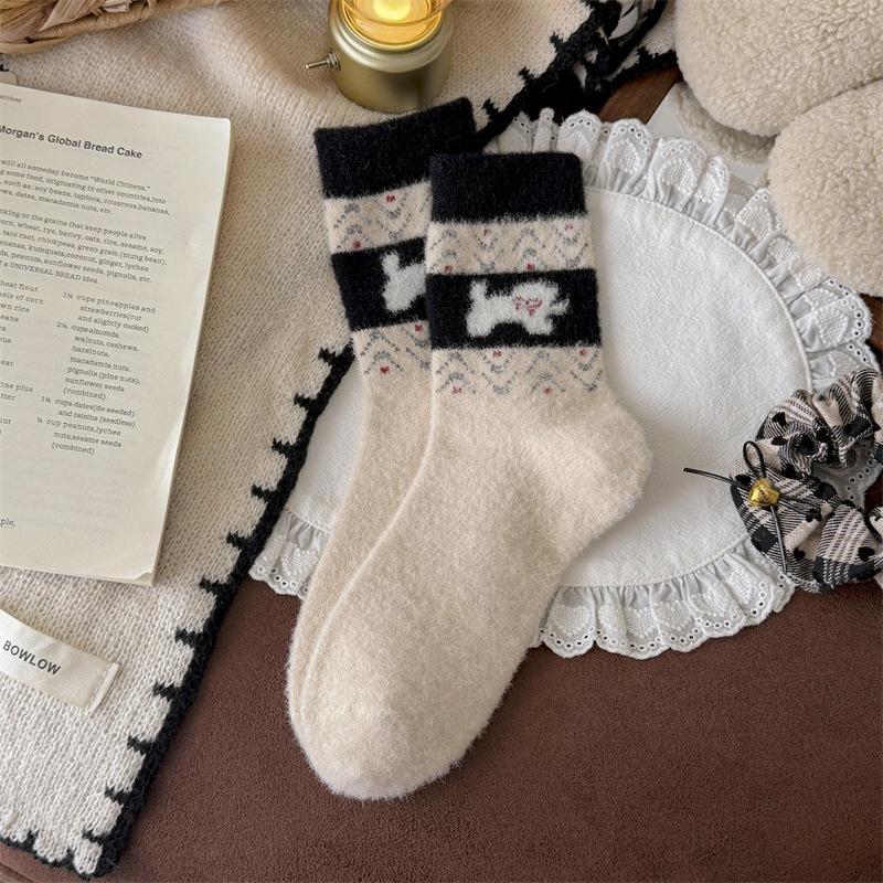Lock Temperature Retro Puppy Australian Fleece Socks Girls Thickened Mid-Tube Socks Cute Cartoon Versatile Stack Socks