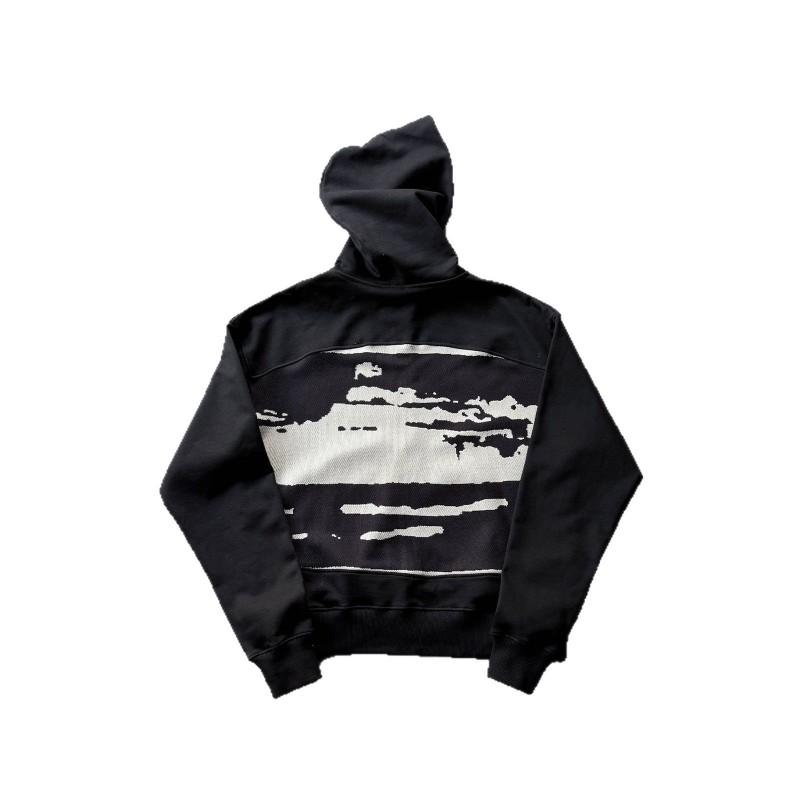 Mens Oversized Hooded Zip-Up Sweatshirt With Graphic Patchwork Design Cotton Fall Streetwear