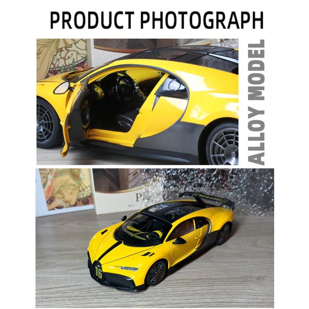 1/18 Bugatti sportovní model auta ze slitiny tlakového odlitku Simulační hračky Vozidlo se zvukem a lehkými gumovými pneumatikami Kolekce hraček pro chlapce Dárky