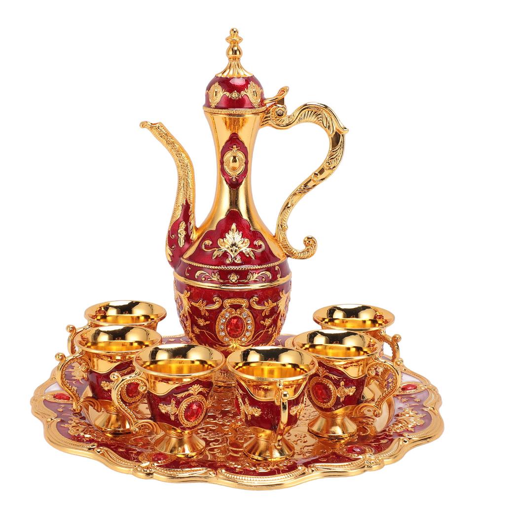 Vintage Coffee Pot Set European Wine Pot Kit With 6 Cups Teapot Tea Service Set for Wedding Birthday Gold Red