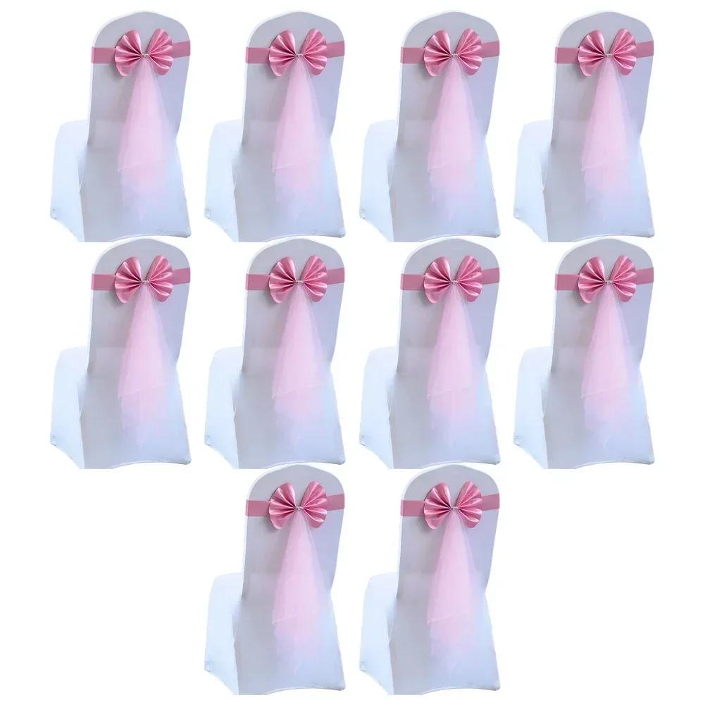 10Pcs Bow Elastic Chair Sashes Cover Bands For Wedding Party Hotel Decorations Wedding Party Event 24*6 Cm/9.45*2.36 Inch