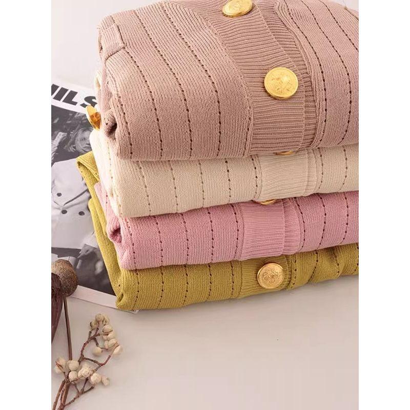 Classic Style V-neck Single Breasted Knitting Cardigan Summer Long-Sleeve Outer Match Short Silm Slim Looking Outer Tops