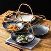1PC Dinner Plate Japanese Style Hanging Basket Plate Ceramic Basket Plate Cooking Tray with Handle
