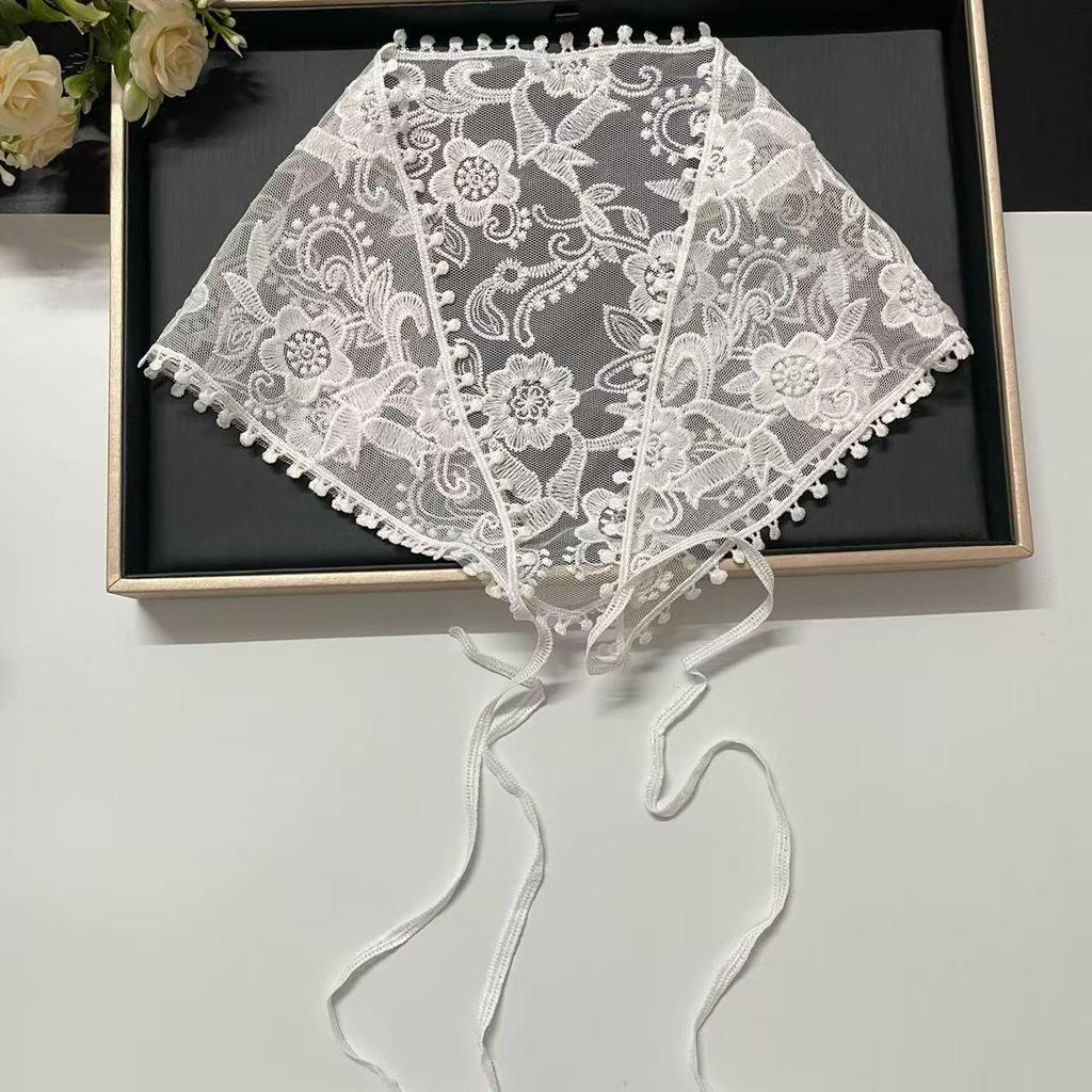 Pastoral French Lace Triangle Headscarf & Waistband Accessory - Women's Retro Sun Protection Silk Scarf