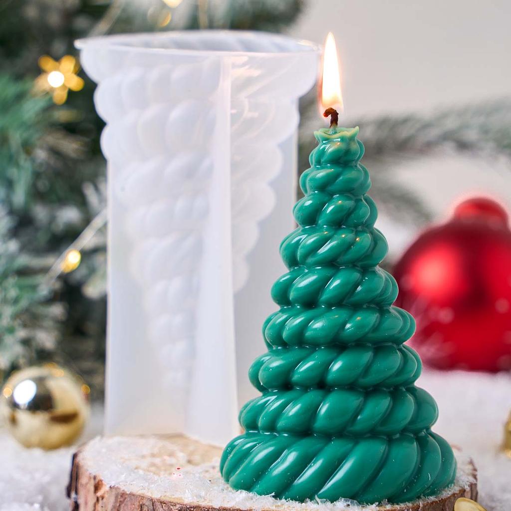 Christmas Tree Candle Silicone Mold DIY Xmas Ornament Hemp Rope Candle Molds Soap Plaster Resin Crafts Making Home Holiday Decor