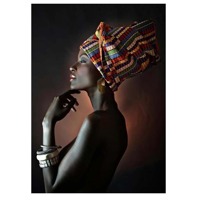 

Африканская женщина, черный и золотой портрет, холст, картины, печать плакатов, настенная художественная картина, домашний декор для гостиной, без рамки 20x30cm