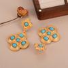 Medieval vintage earrings turquoise exaggerated flower fringed earrings court style thin personality stud earrings