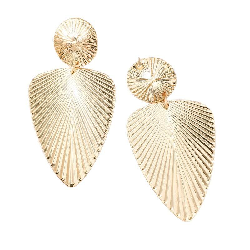 Women's Geometric Leaf Texture Earrings, Statement Metal Dangle Earrings, Edgy Instagram Style Jewelry