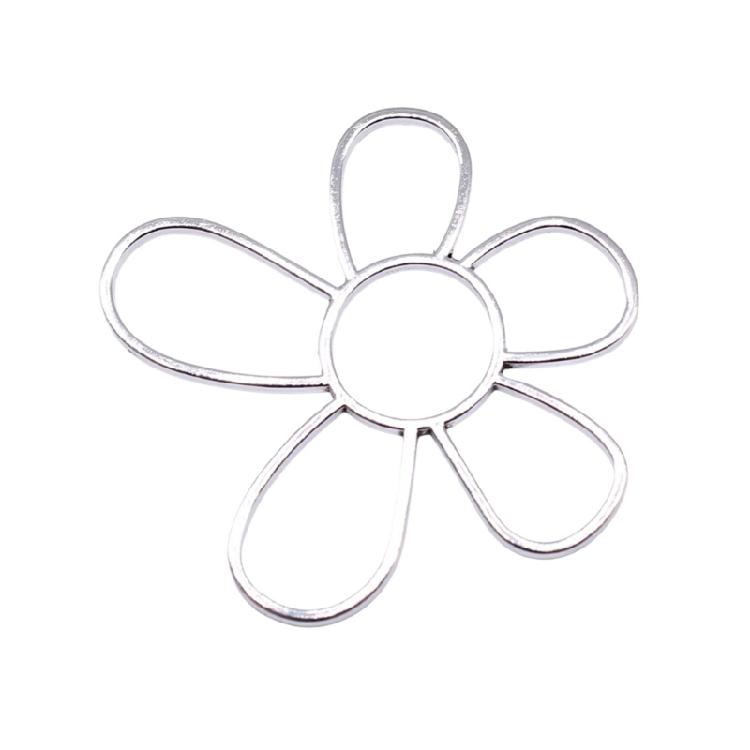 

Large Hollow Flower Pendant Charms for DIY Craft Jewelry Making Supplies 48x42mm серебряный