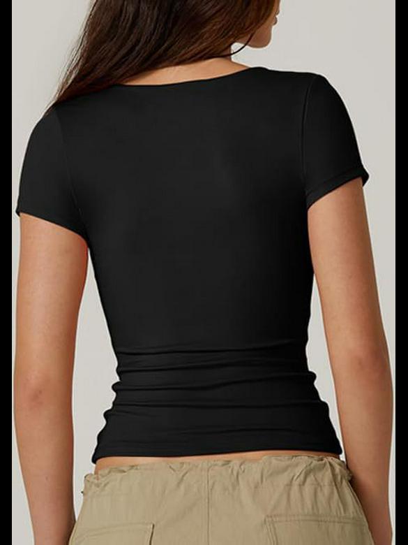 2024 Women's Heart-Shaped Collar Short-Sleeve Slim-Fit Crop Top