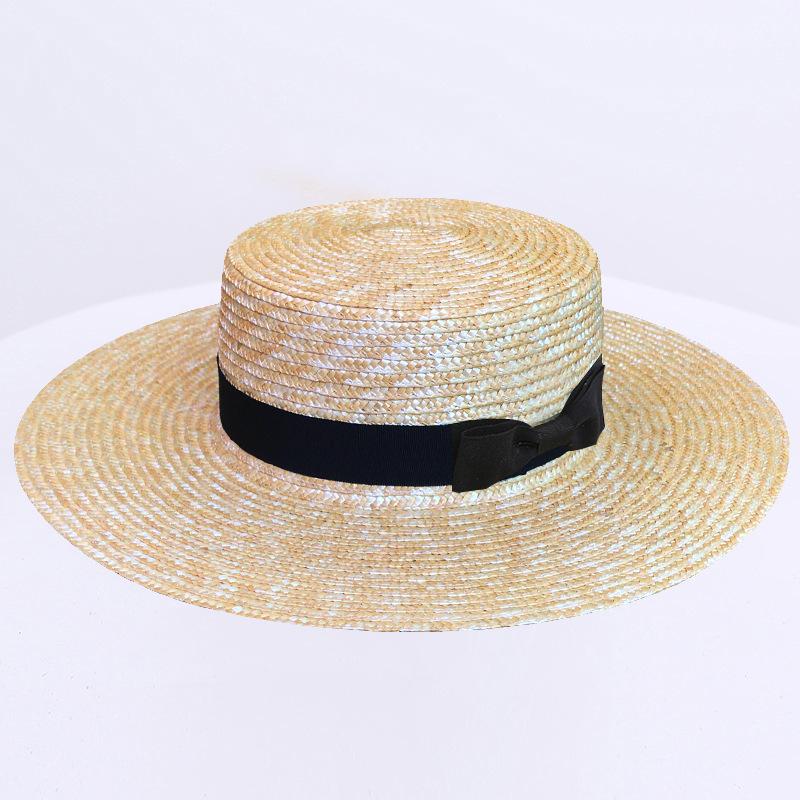 Japanese flat-top straw straw hat summer sun protection sun hat children's Korean version fashion versatile travel beach hat