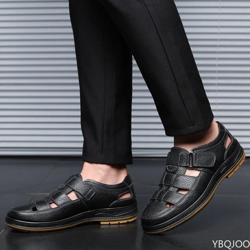 Klasické sandály Pánské sandály z pravé kůže Sandaliashollow Out Neformální boty Pohodlné pevné outdoorové pánské boty