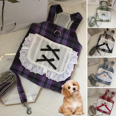Set Pettorina Imbracatura Regolabile Gonna Versatile Taschino sul Petto Fiocco Vestito Carino per Cane Cucciolo Pizzo