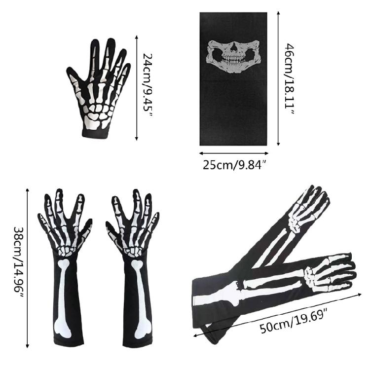 Halloween Skeleton Gloves Skull Face Mask Costume Party Cosplay Props Outdoor