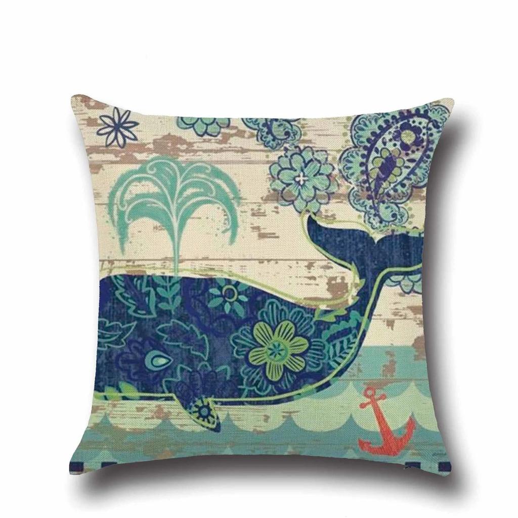 Sea Turtle Nautical Mermaid Pattern Cotton Linen Throw Pillow Cushion Cover Car Home Decoration Sofa Decorative Pillowcase 40018