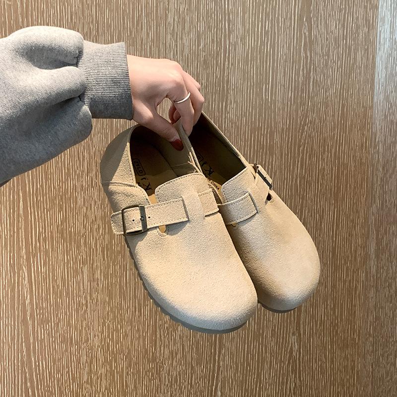 

Cow velvet soft-soled shoes women s new autumn versatile retro bag head Boken flat-soled one-pedal single shoes 35 абрикосовый