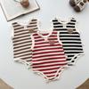 Summer Striped Sleeveless Cartoon Baby Onesie