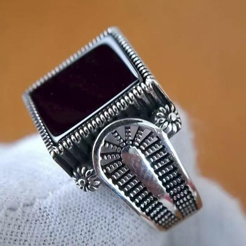 Environmentally Friendly Alloy, New Retro Men's Ring, Domineering Black Drip Hollow Engraved Men's Ring