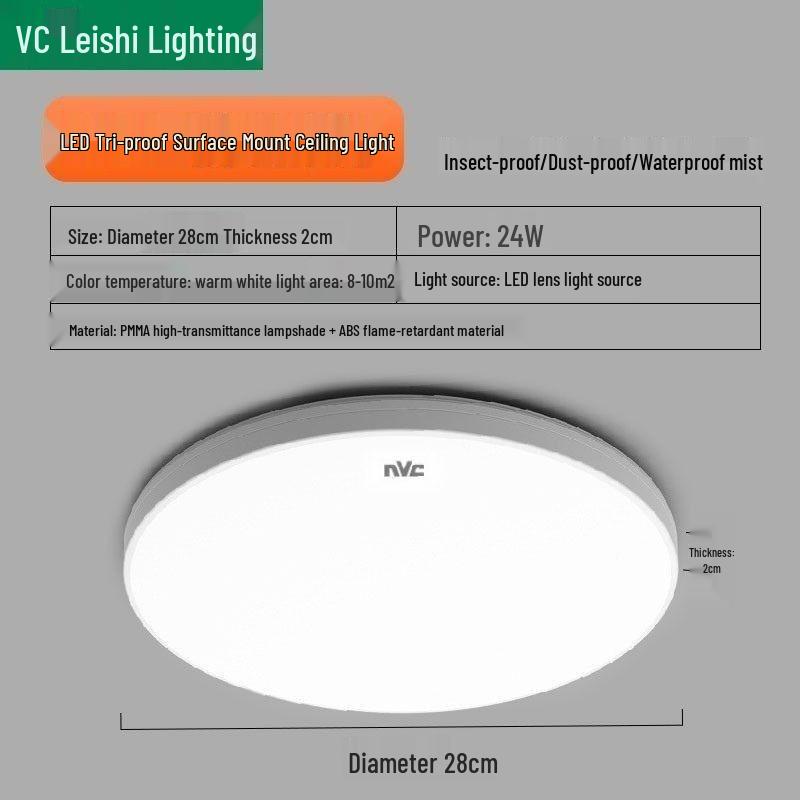NVC/Rays Modern Minimalist LED Ceiling Light for Bedroom, Kitchen, Balcony, or Corridor