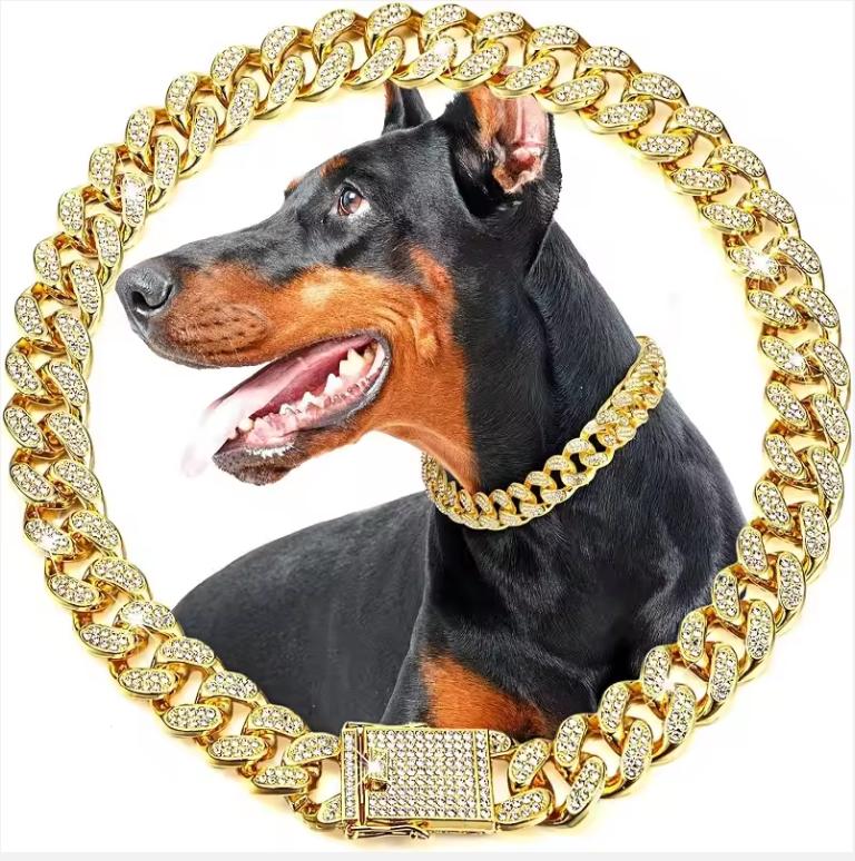 Dog Chain Collar Luxury Gold Pet Metal Chain Collar For Small Medium Large Dogs Cats Pet Jewelry Necklace Accessorie
