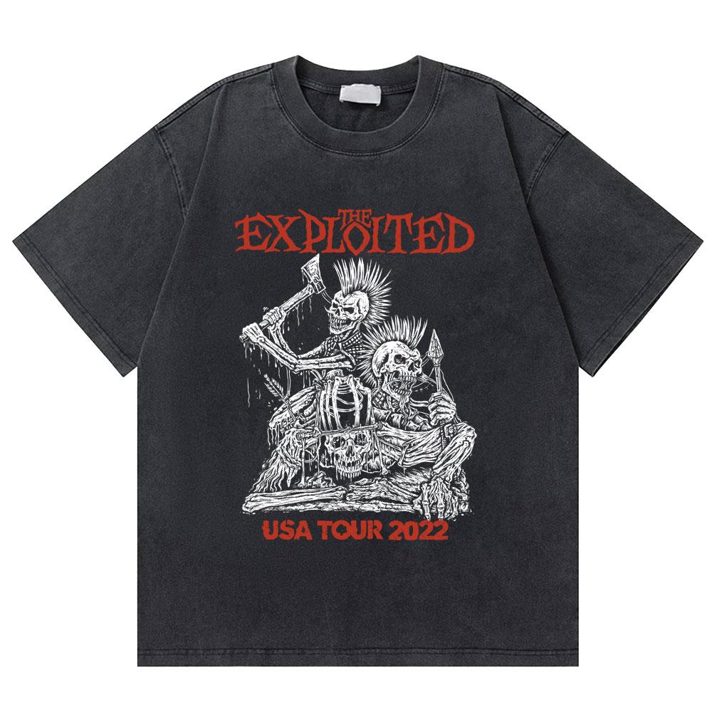 

Washed Vintage Rock Band The Exploited Concert Poster Tshirt Men Hip Hop Gothic T Shirts Mens Punk Oversized Tees Streetwear S