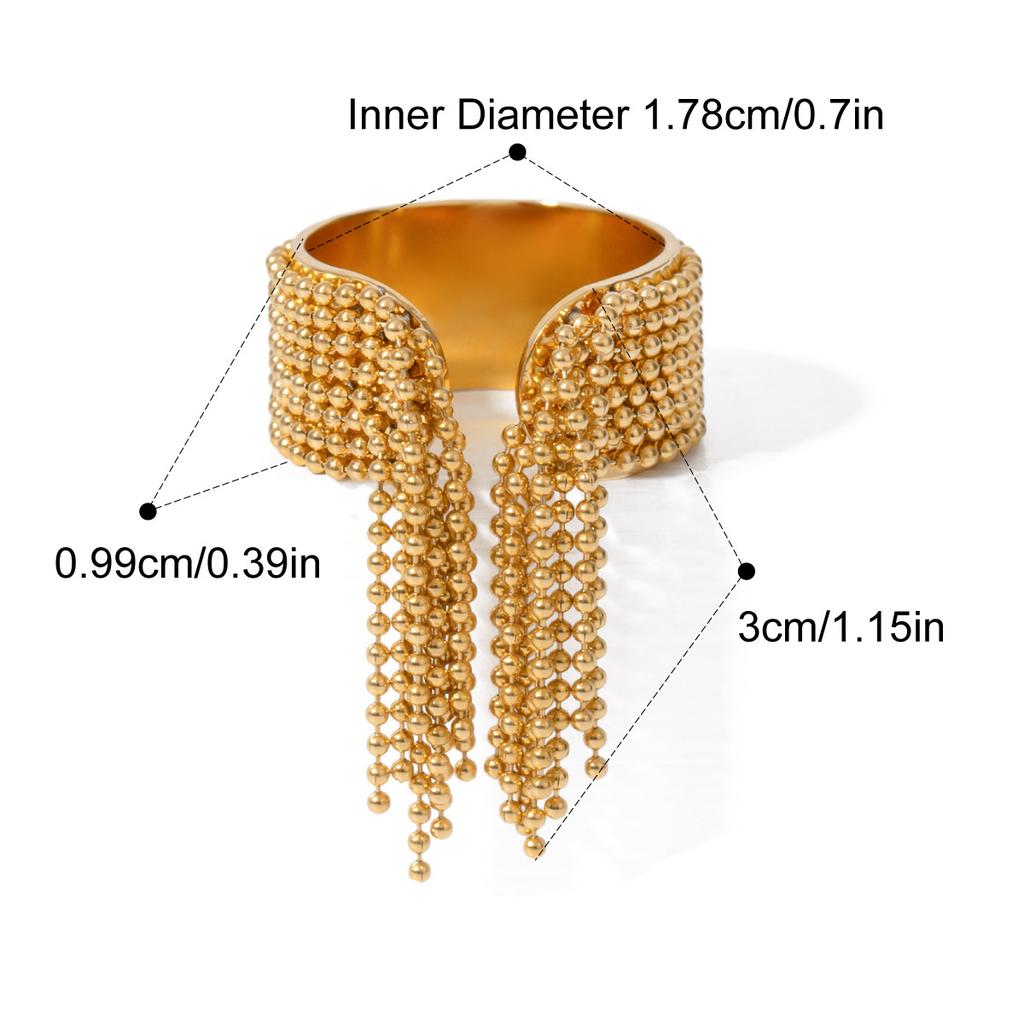 Yori Statement Stainless Steel Chain Tassel Bracelet Finger Ring 18K PVD Plated High Quality Charm Stylish Golden Jewelry