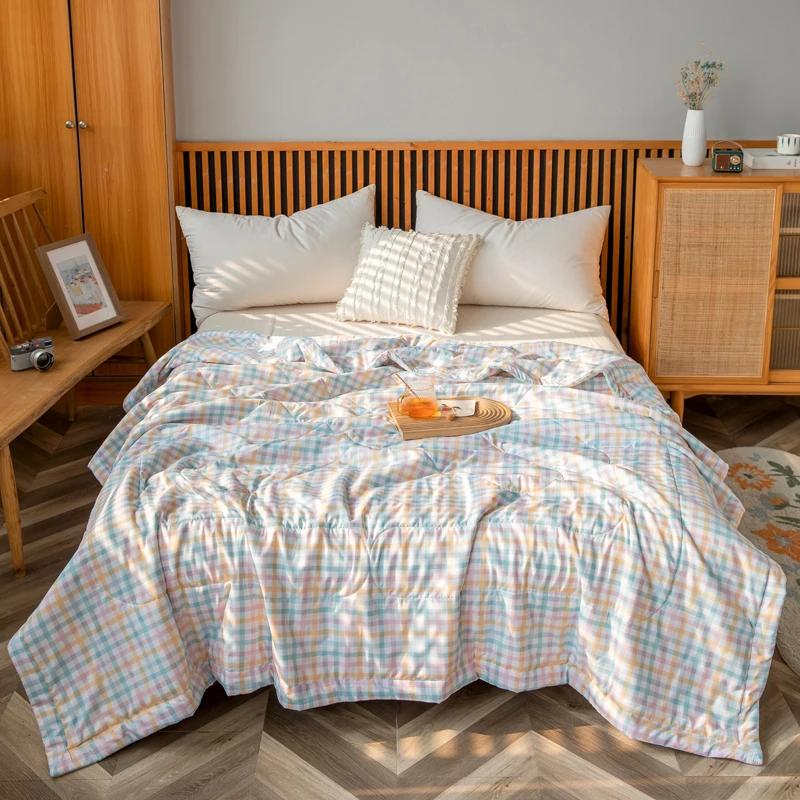 Simple Black White Checkerboard Pattern Summer Quilt Cotton Skin-friendly Air Conditioning Quilted Quilt Multifunction Blanket