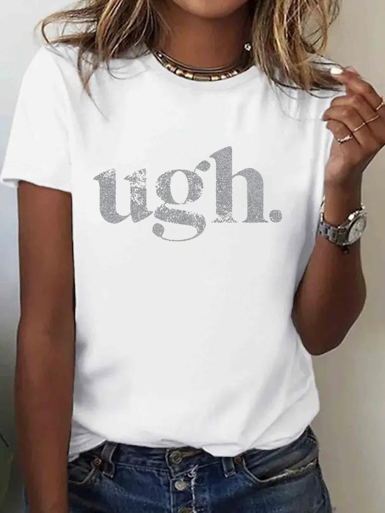 Women's Casual T-Shirt  Distressed  UGH  Graphic Print Short Sleeve Round Neck  Perfect for Outdoor Activities Holiday Gifts