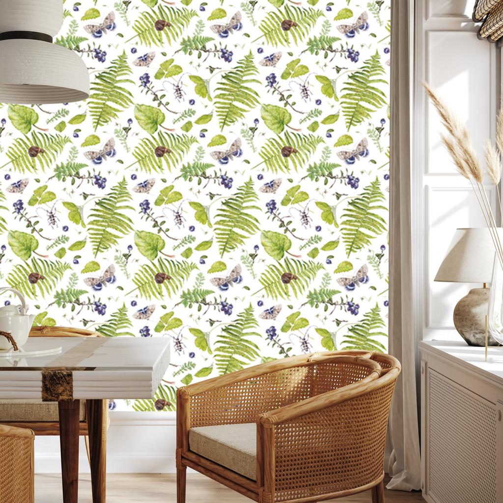 Fern with Butterflies Wallpaper for Living Room and Bedroom 50x1000