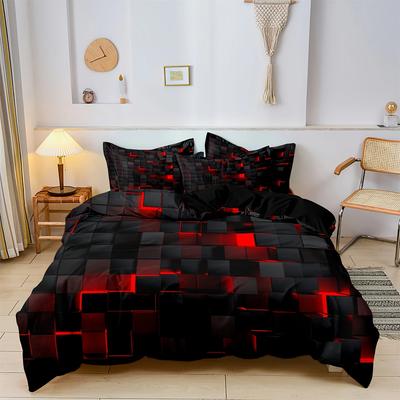 Mode Rotes Karomuster 3D-Druck Bettwäscheset Weiche Bequeme Bettbezug Moderne Bettbezug-Set 1*Bettbezug+1/2*Kissenbezüge