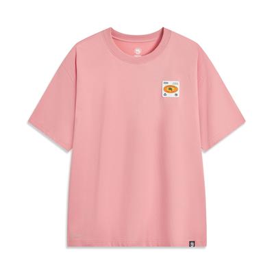 Li Ning Bad Five Solid Color Breathable Versatile Loose Short Sleeve T-Shirt Men Tops Peach-Pink AHSV019-6