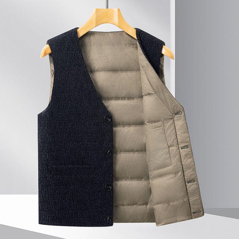 2025 Autumn/Winter Men's Corduroy V-neck Down Vest - Warm Vest for Middle-aged & Elderly