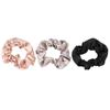 Satin Hair Scrunchie, Extra Large, Blusher, Grey and Black, 3 Pack