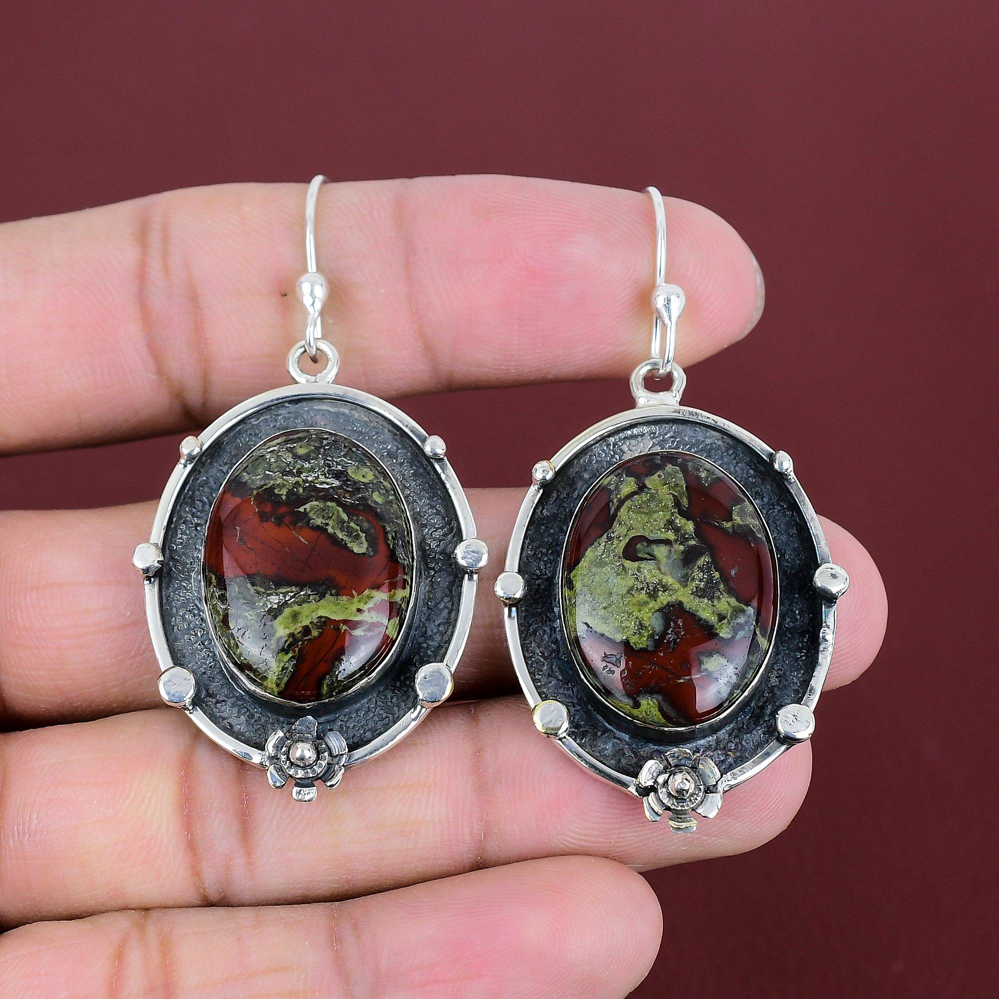 

Dragon Bloodstone Earring Natural Gemstone Earring Birthstone Jewelry 925 Sterling Silver Earring Handmade Earring Antique Earrings For Gift