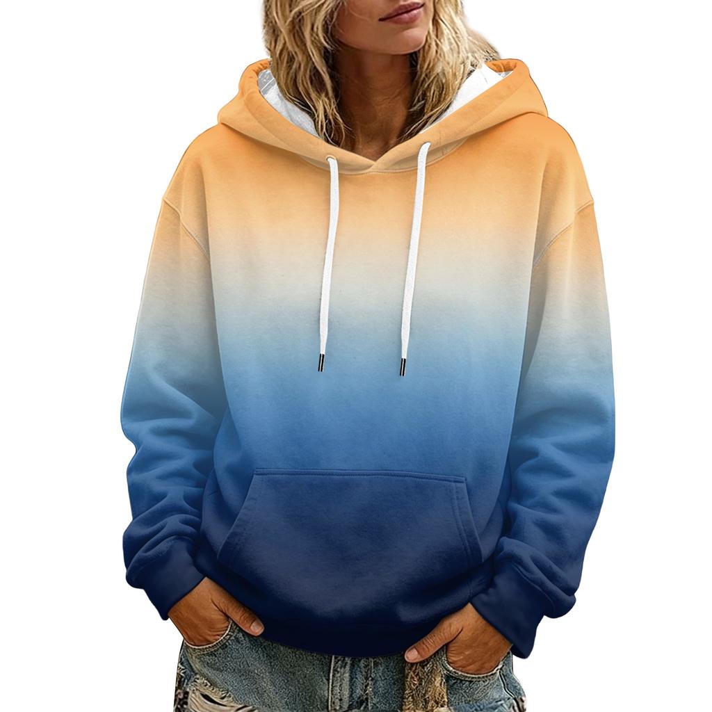 Women's Gradient Printed Long Sleeve Hoodie with Pocket and Casual Top