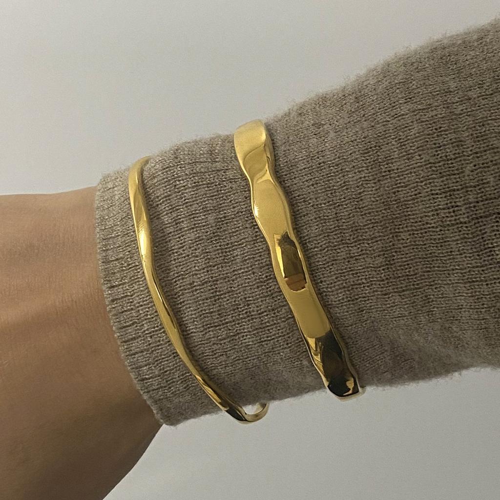 Waterproof Stainless Steel Simple Stacking Cuff Bracelet 18K Gold Plated Trend Fashion Unisex Jewelry Men Women