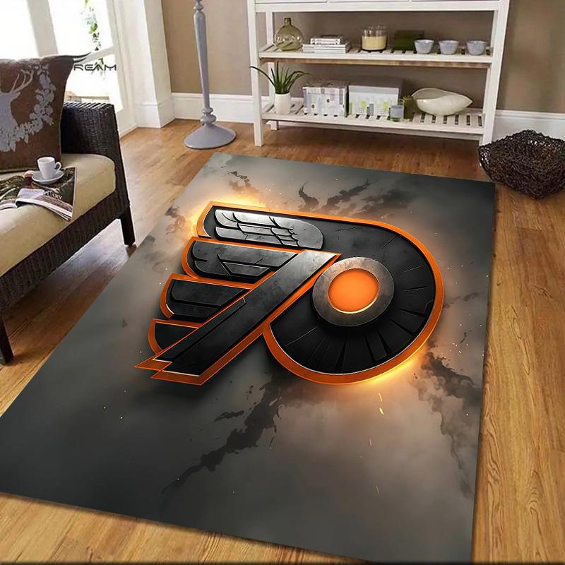 Philadelphia Flyers Flannel Pattern Square Carpet,Area Rug,Carpet Rug for Living Room Bedroom Sofa Playroom Decor,Non-slip Floor Mat