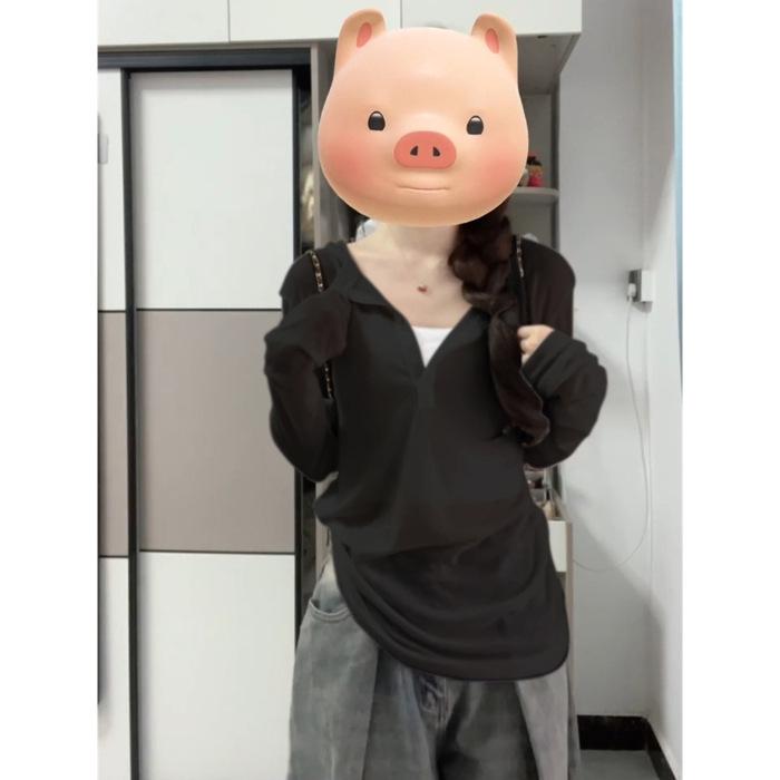 

Женский сексуальный топ с V-образным вырезом, сетчатыми длинными рукавами и белого цвета - летний свободный крой Large чёрный