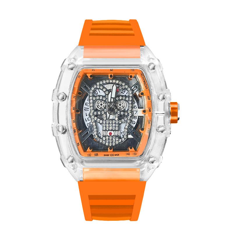 High-Value Fashion Trend Non-Mechanical Transparent Ghost Head Wine Barrel-Shaped Men'S Watch