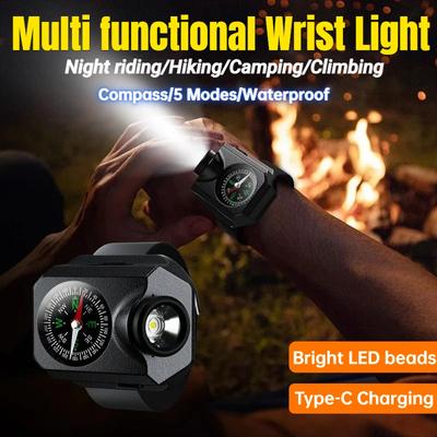1000LM Wrist LED Light Wristwatch Flashlight with Compasses Rechargeable Waterproof Outdoor Camping Running Bracelet Flashlight