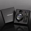 TREEWETO Mechanical Pocket Roman Moon and Sun with Chain and Gift Watch, Black, Numerals, Design, Box.