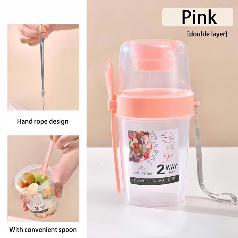 1Pc Breakfast Salad Cup, Breakfast Food Container Can, Suitable for School and Office Fruitvegetable Fork Covered Yogurt Cup