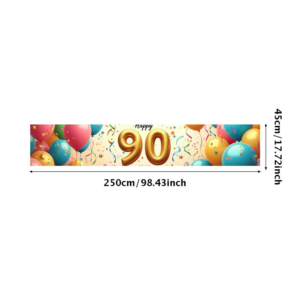 90th Birthday Banner Golden Balloon Happy Birthday Party Decoration Backdrop Anniversary Celebration Photography Background Prop